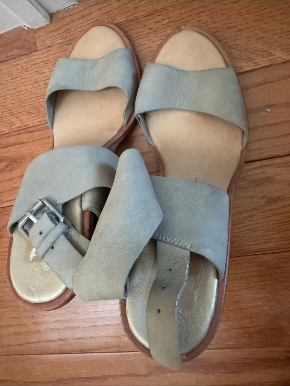 Dolce Vita Gray-Taupe Leather Wedge Sandals
